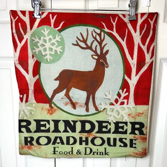 New REINDEER ROADHOUSE Pillow Case Cover Red Ivory Green Christmas Holiday Decor - Picture 7 of 7